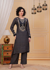 Blue Berry Zari Embroidered Asymmetrical Kurta Set