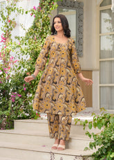 Brown Kamal Vanaspati Print A-Line Co-ord Set
