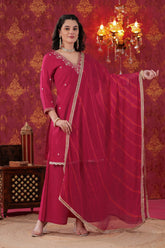 Cherry Red Sharara Set with Leheriya Dupatta