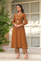 Mustard Rani Haar Embroidered Kurta Set