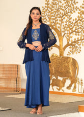 Blue Lagoon Hand Embroidered Draped Skirt Fusion Set