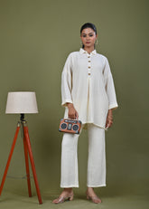 Ivory Silk Crinkle Kaftan Co-ord Set