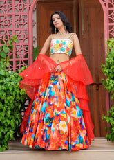 Bed of Lillies Fusion Lehenga Set with Ruffled Dupatta