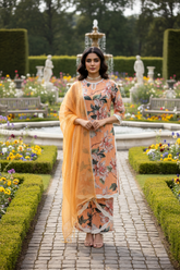 Orange Cotton Schiffli Printed Suit Set
