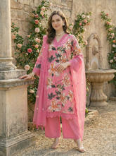 Pink Cotton Schiffli Printed Suit Set