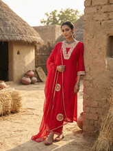 Red Pure Mul Chanderi Hand Gota Patti Work Suit Set