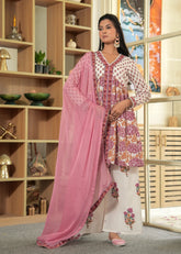 Gulnaar Pink & White Anarkali Set