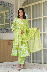 Lime Green A-Line Cotton Kurta Set