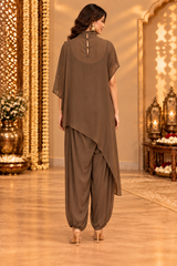 Brown Georgette Asymmetrical Fusion Coord Set