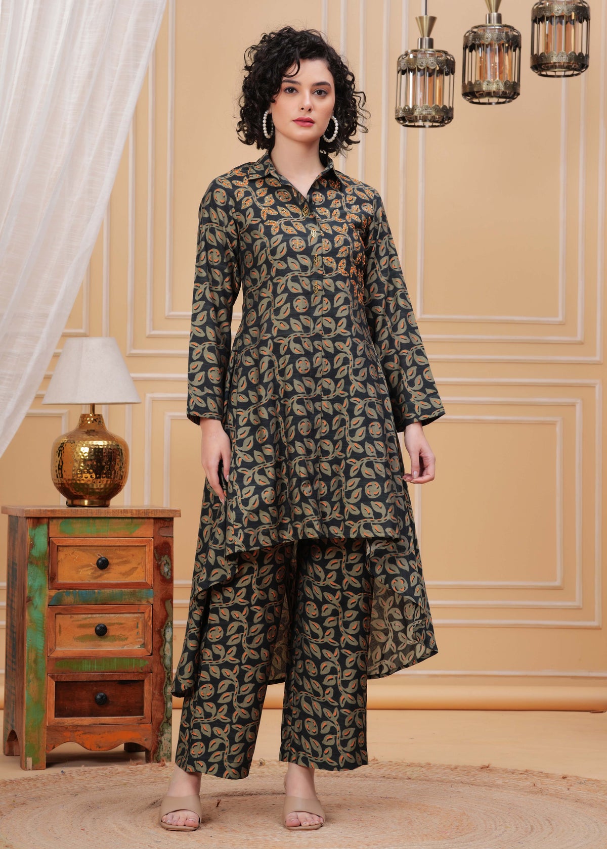 Green Kala Khatta Hand Embroidered Assymetrical Kurta Set