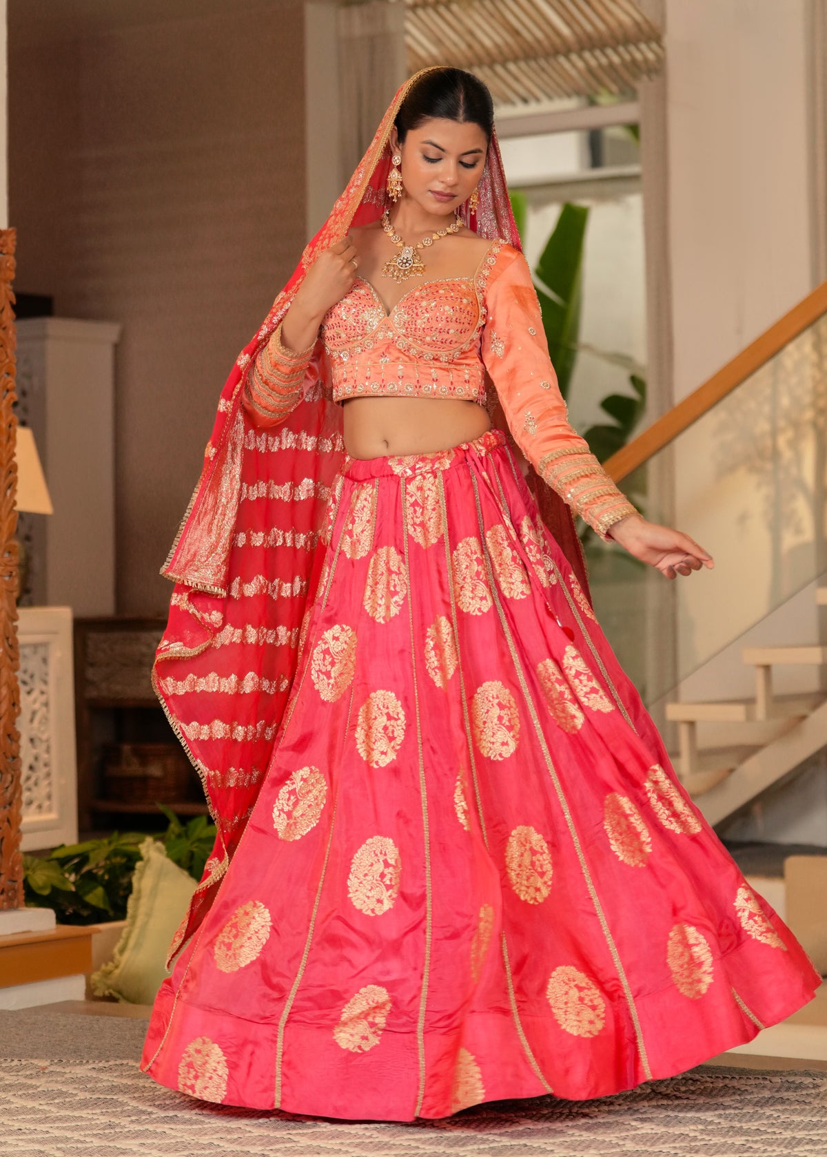 Peach Sunehri Lehenga Set with Blouse