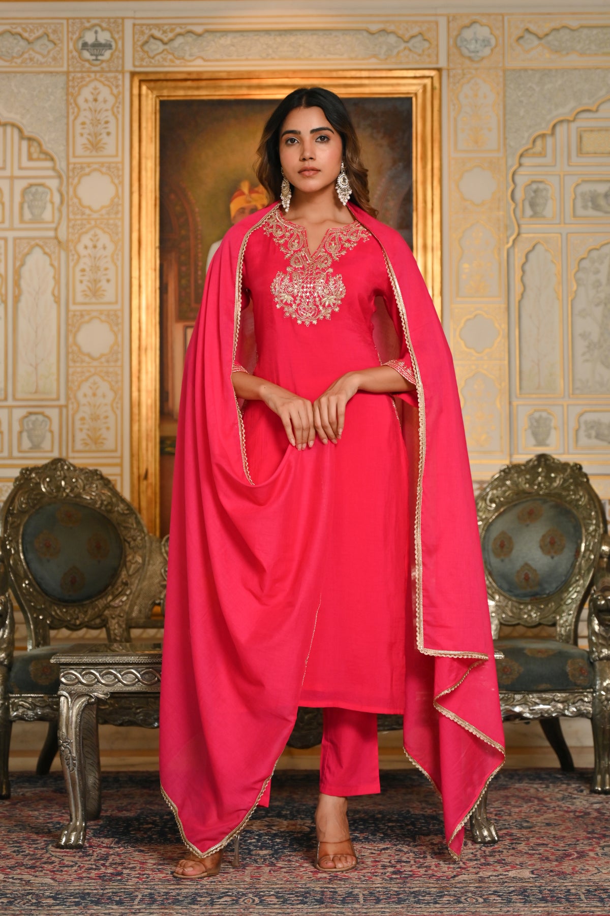 Rani Dori Work Chanderi Kurta Dupatta Set