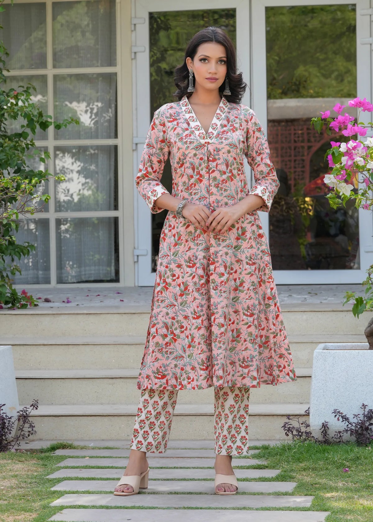 Floral Hand Block Printed A-Line Kurta Set