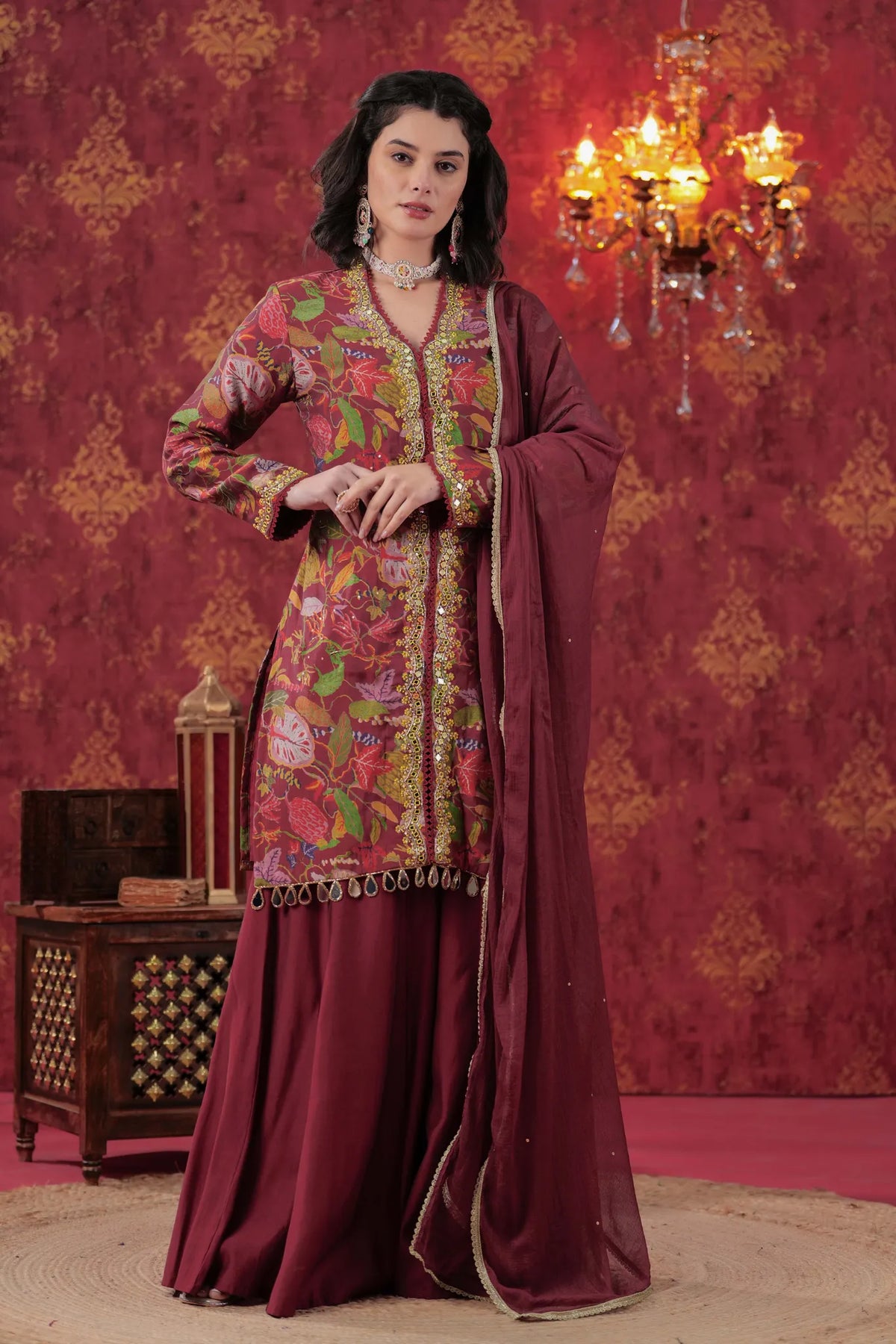 Maroon Desire Hand Embellished Sharara Set