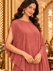 Peach Georgette Asymmetrical Fusion Coord Set