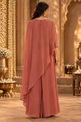 Peach Georgette Asymmetrical Fusion Coord Set