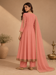 Pink Mirror Work Anarkali Set with Organza Dupatta
