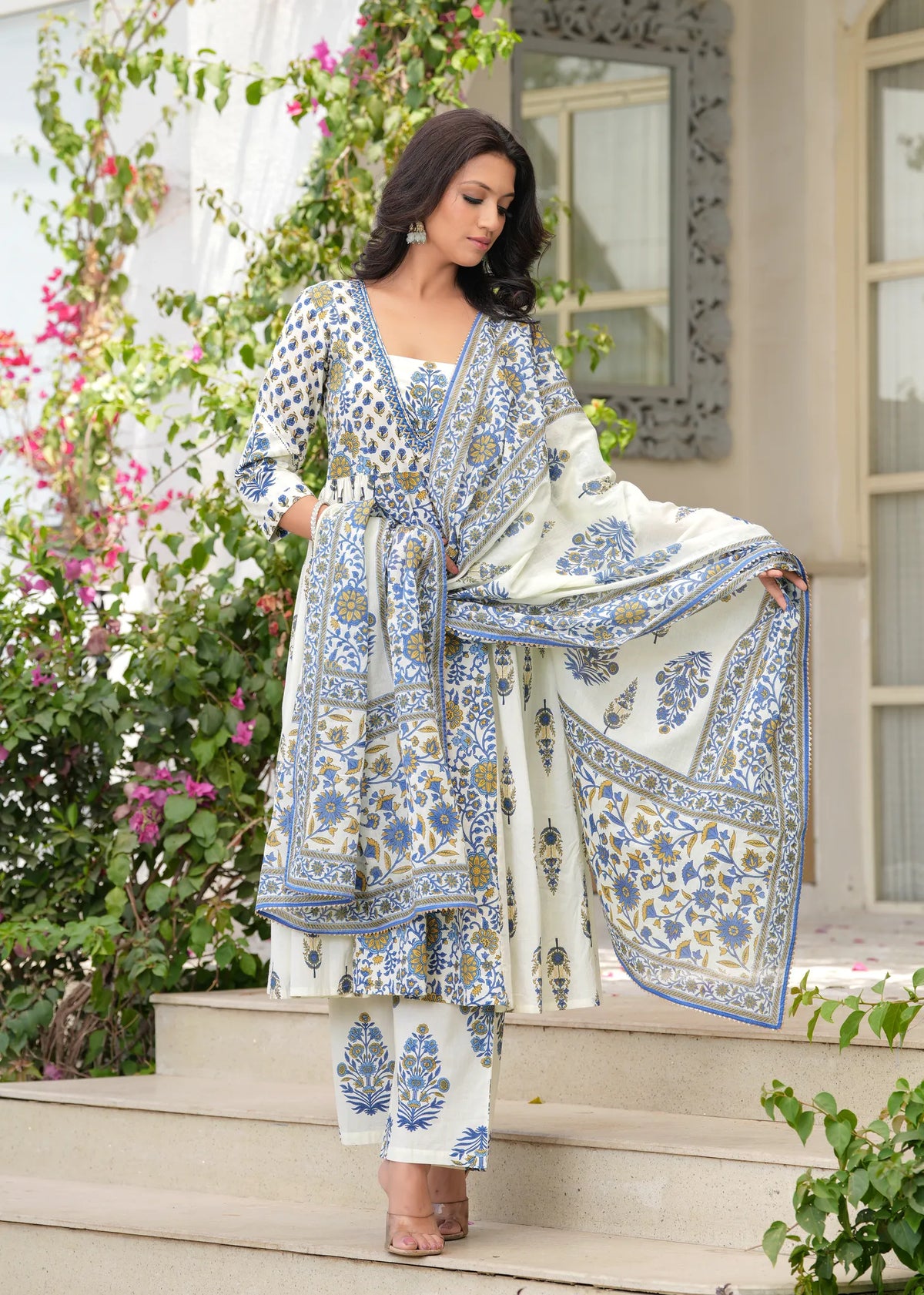 Aarohi Blue Mirror Work Anarakali Set